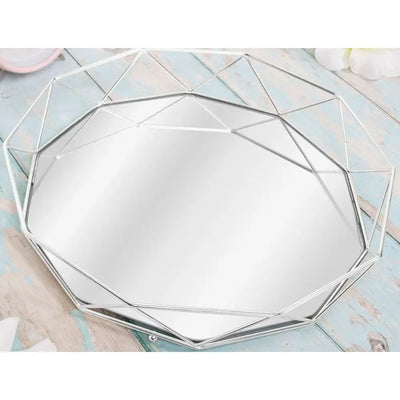 Geo Silver Mirror Tray Large - Giftware