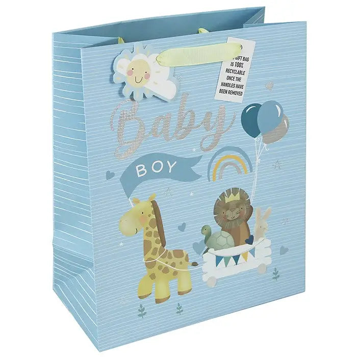 Giraffe Baby Boy Gift Bag Blue - Various Sizes - Medium