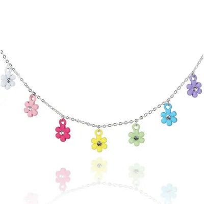Girls Colourful Daisies Silver Plated Necklace - Giftware