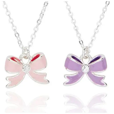 Girls Pretty Bow Silver Plated Necklace - Giftware >>