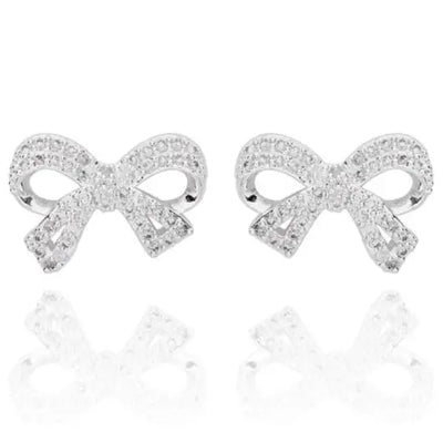 Girls Pretty Bow Silver Plated Stud Earrings - Giftware >>