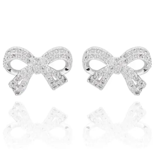 Girls Pretty Bow Silver Plated Stud Earrings - Giftware >>