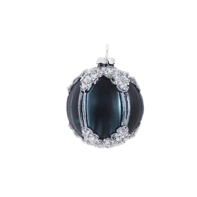 Glass Blue Opaque With Silver Glitter Bauble 10cm - Seasonal