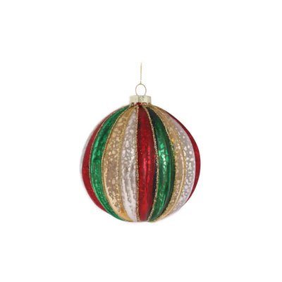 Glass Gold / Red / Green Wavy Bauble 10cm - Seasonal &