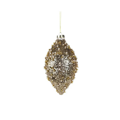 Glass Golden Dotted Drop Bauble 16cm - Seasonal & Holiday