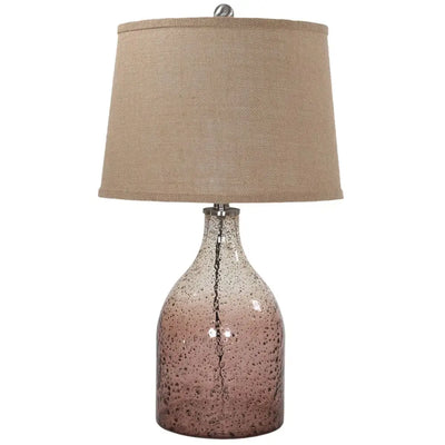 Glass Lamp With Burlap Shade 32x32x65cm - Homeware >> Lamps