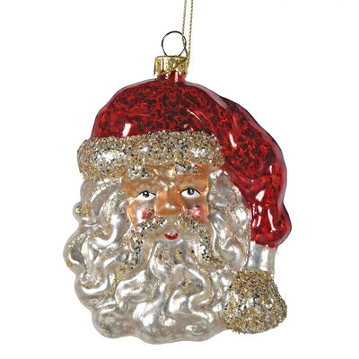 Glass Santa Head With Glitter Bauble - Christmas