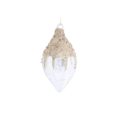 Glass Silver Drop Bauble With Gold Glitter 15cm - Seasonal &