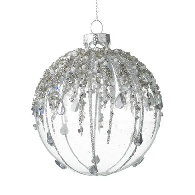 Glass & Silver Glitter Bauble 8cm - Seasonal >> Christmas