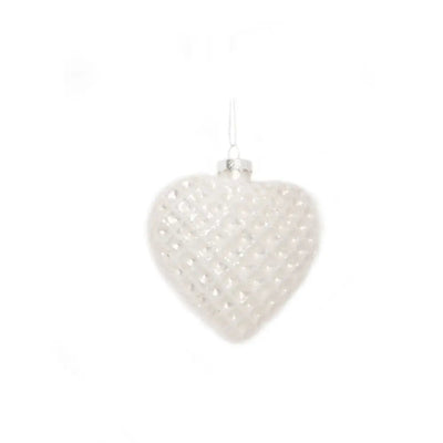 Glass White Indented Heart Bauble 9cm - Seasonal & Holiday