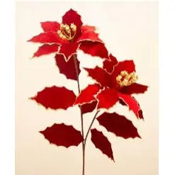 Glittered Velvet Poinsettia Spray 72cm - Seasonal & Holiday