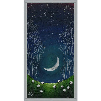Gloaming Moon Picture - Grey Frame - 34 x 64cm - Sheep -