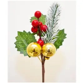 Gold Bauble & Red Berry Pick 17cm - Seasonal >> Christmas