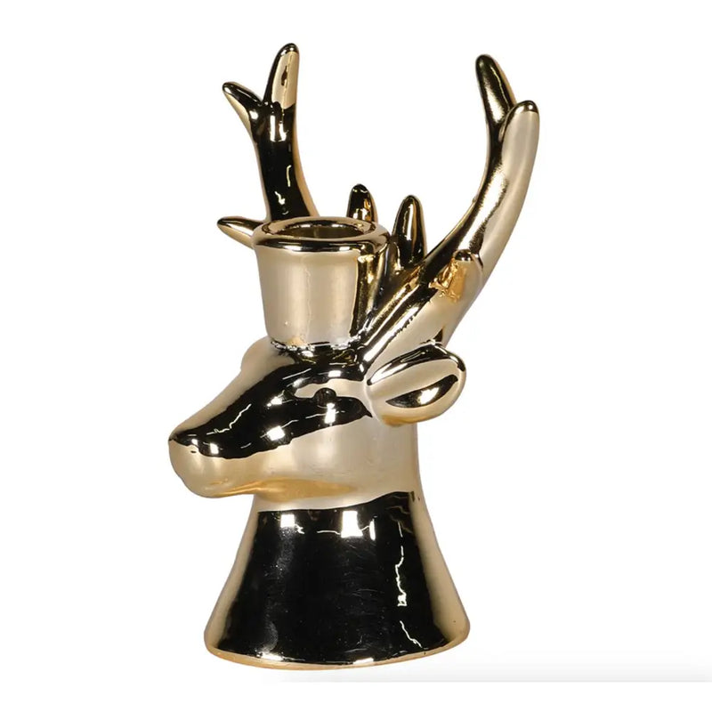 Gold Deer Head Porcelain Candle Holder Seasonal >>