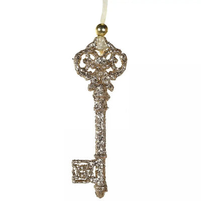 Gold Glitter Hanging Key Bauble - Christmas