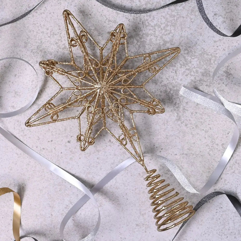Gold Glitter Star Tree Topper - Seasonal & Holiday