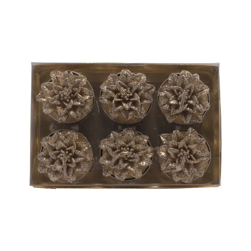 Gold Poinsettia Tealights - Set of 6 - Seasonal & Holiday