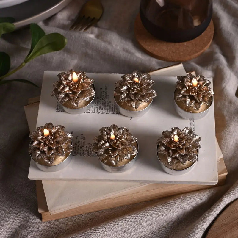 Gold Poinsettia Tealights - Set of 6 - Seasonal & Holiday