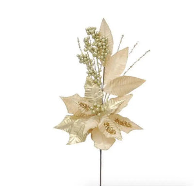 Gold Poinsettia With Leaves And Strands Spray 69cm -