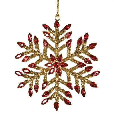 Gold & Red Rhinestone Snowflake Hanger - Christmas
