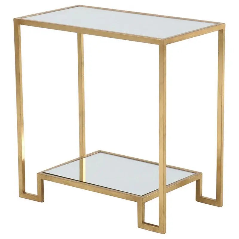 Gold Side Table With Glass Shelf 66 x 36 x 67cm - Outdoor