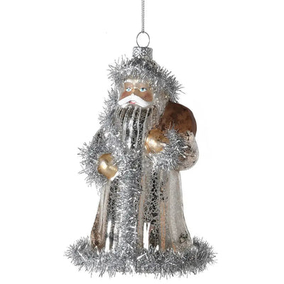 Gold & Silver Glass Santa With Tinsel Bauble - Christmas