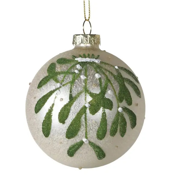 Gold & White Mistletoe Bauble - Seasonal >> Christmas >>