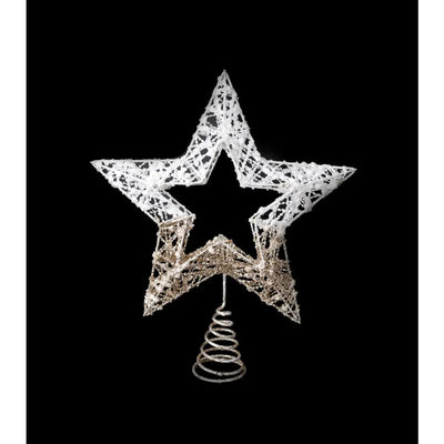 Gold / White Woven Star Tree Topper 25cm - Seasonal &