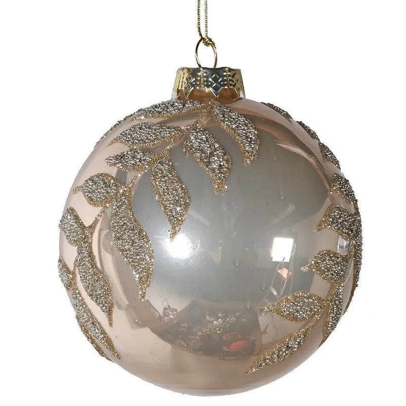 Gold With Beaded Leaves Bauble - Christmas