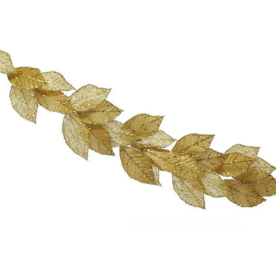 Gold With Gold Glitter And Leaf Garland 118cm - Seasonal &