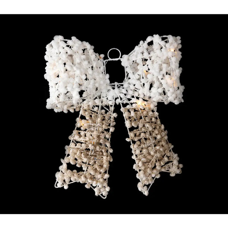 Gold/White Woven Bow 15 Warm White Led 40cm - Seasonal &