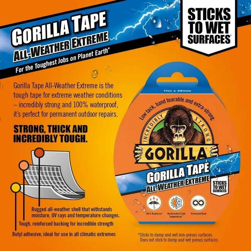 Gorilla All-Weather Extreme Tape - 11 Meters - Black - DIY \