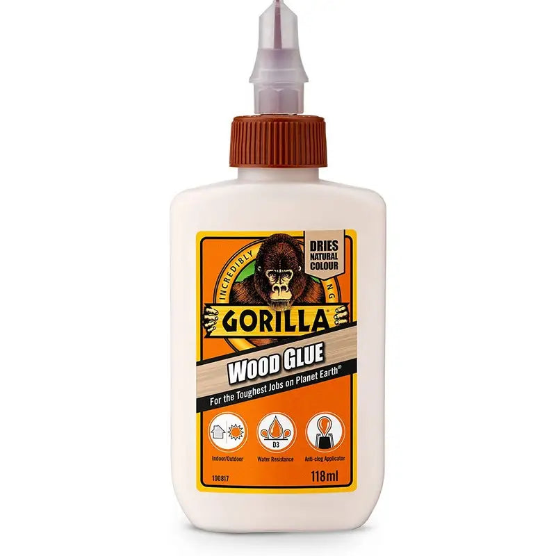 Gorilla Incrediibly Strong Wood Glue - 118ml - 1 Litre -