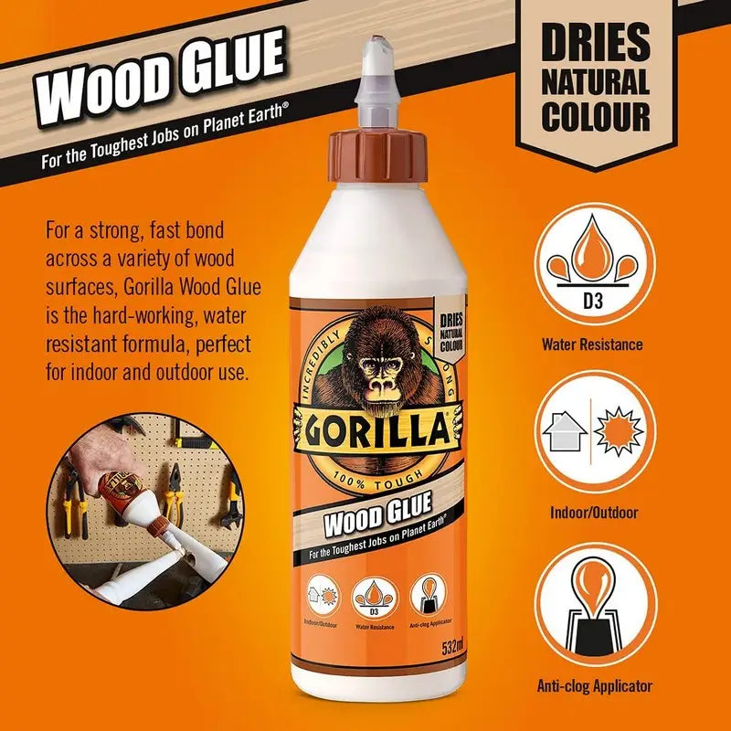 Gorilla Incrediibly Strong Wood Glue - 118ml - 1 Litre - 1