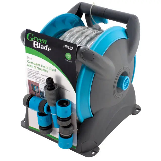 Green Blade 15m Compact Hose Reel with 5 Nozzles - Garden