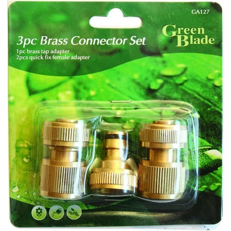 Green Blade 3 Piece Brass Tap Connector Set - Garden &