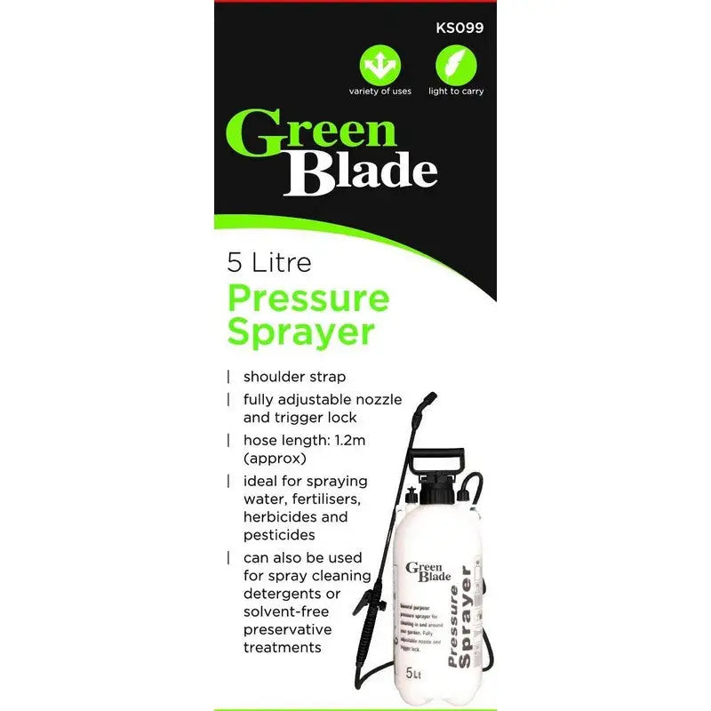 Green Blade Garden Pressure Sprayer - 5 Litre - Gardening &