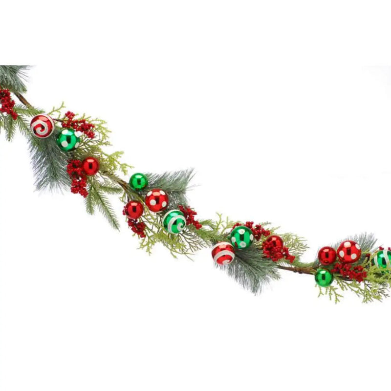 Green Bristle - Red & Green Bauble Garland - 152cm -