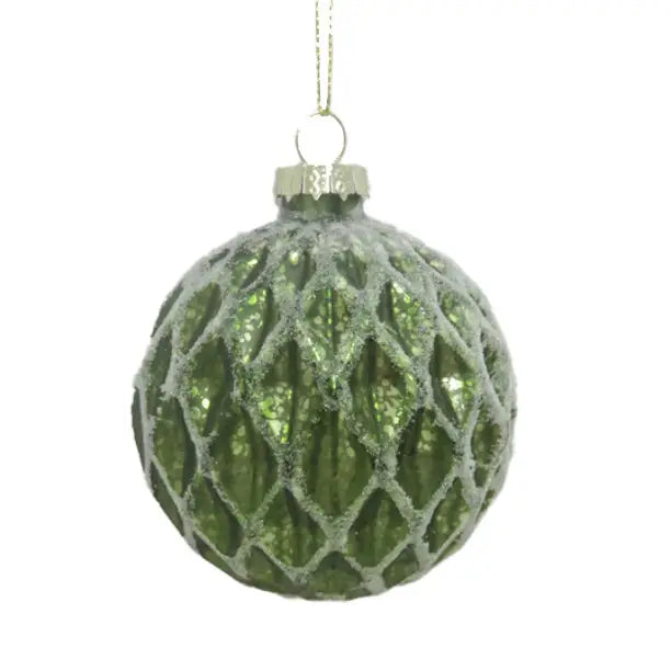 Green Glass Bauble With Silver 8cm - Seasonal >> Christmas