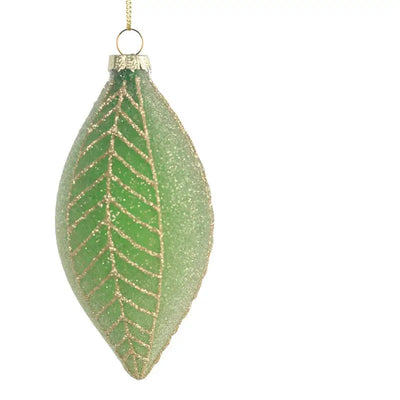 Green Leaf Effect Drop Glass Bauble 13cm - Seasonal >>