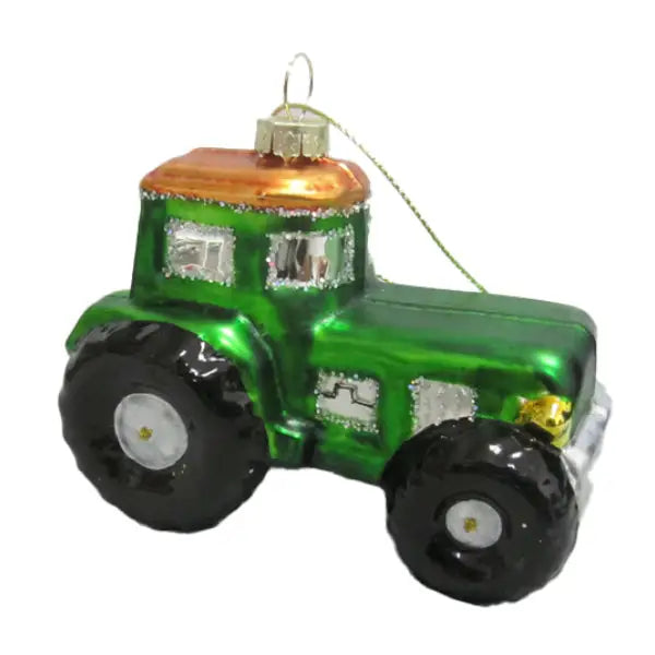 Green Tractor Glass Hanging Dec 9.2cm - Christmas >>