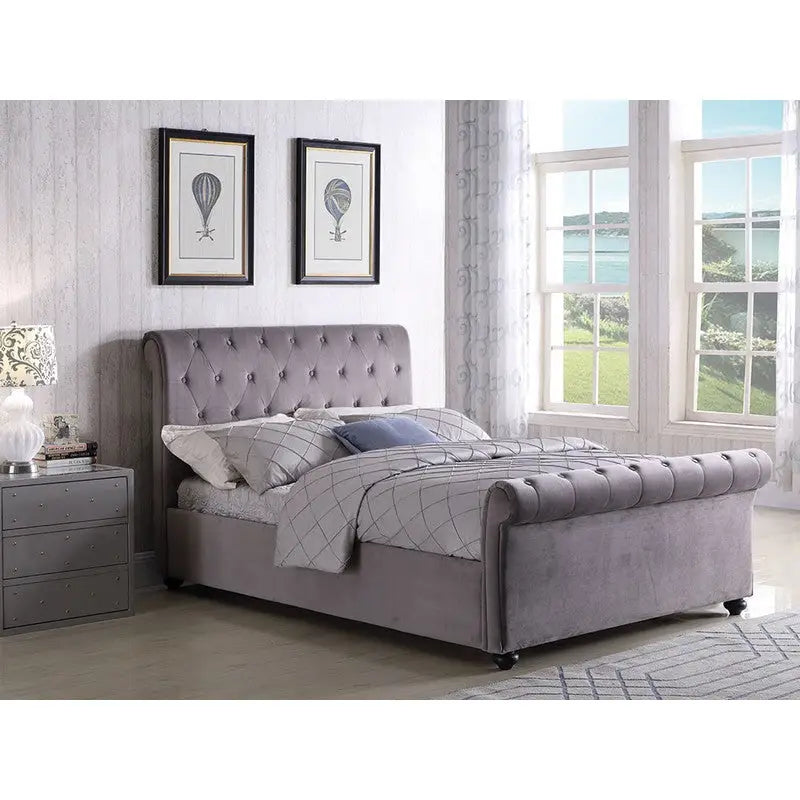 Grey Fabric Scroll Gas Lift Storage Bed - Bed & Bed Frame