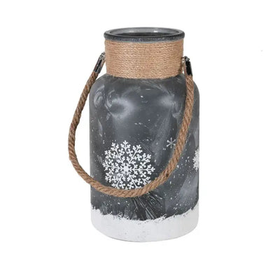 Grey Frosted Christmas Hurricane Candle Holder - Seasonal