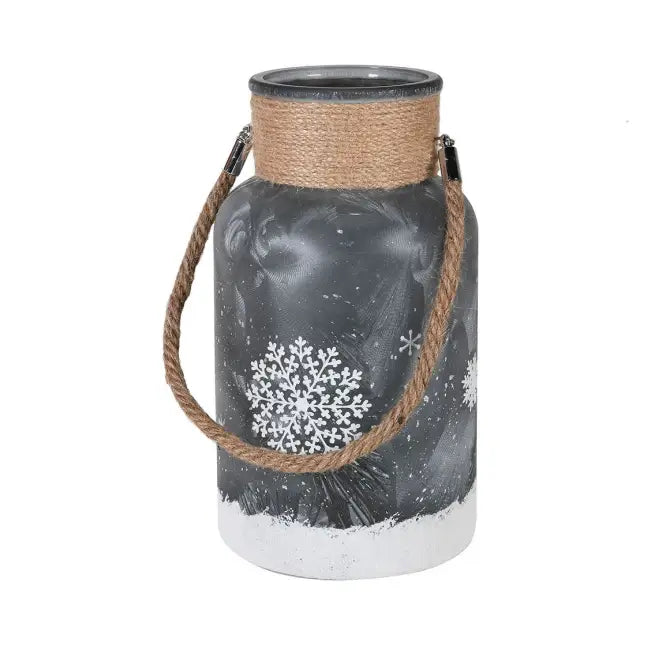 Grey Frosted Christmas Hurricane Candle Holder - Seasonal