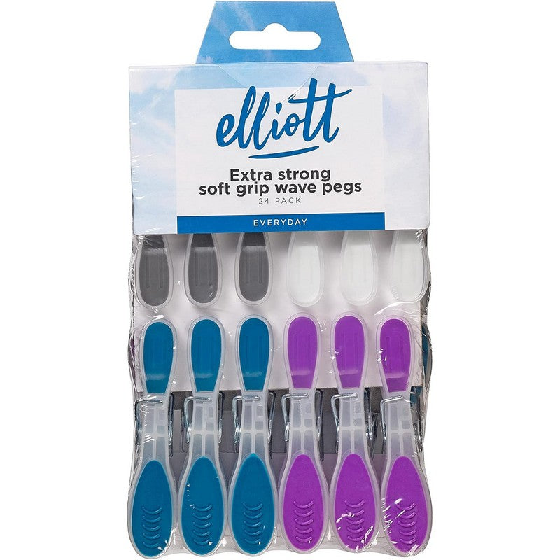 Elliott Extra Strong Soft Grip Wave Pegs 24 Pack