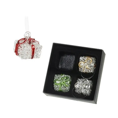 Hanging Glass Present With Ribbon Bauble Gift Set 3x4cm