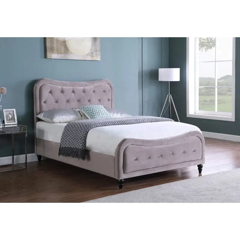 Helena Buttoned Bed Frame - 4ft 6 Double Bed - Pebble Grey
