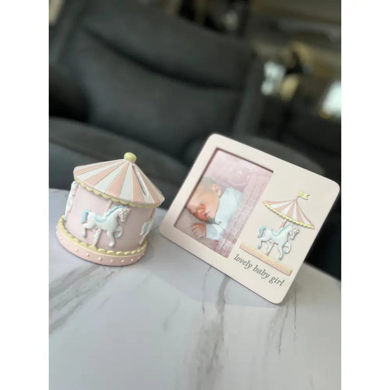 Hello Baby Carousel Money Box 11cm - Pink - Giftware