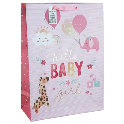 Hello Baby Girl Giraffe Gift Bag Xlarge - Giftware