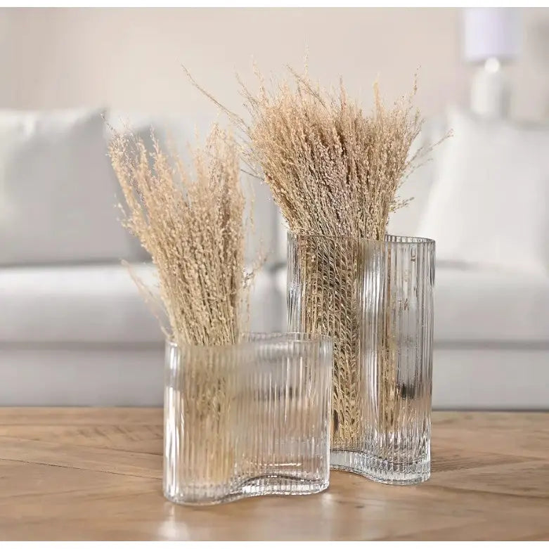 Hestia Clear Ribbed Glass Vase - Large - 24x19x12cm